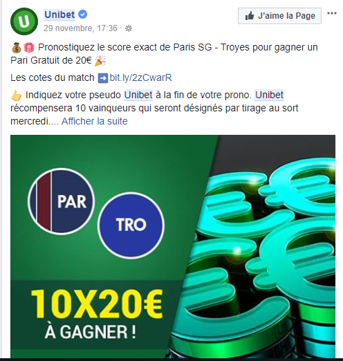 Jeu Unibet sur Facebook