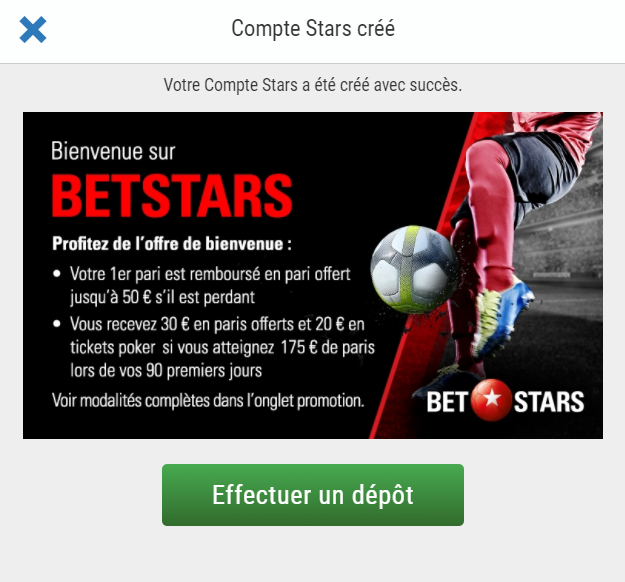 Betstars ouvrir compte inscription