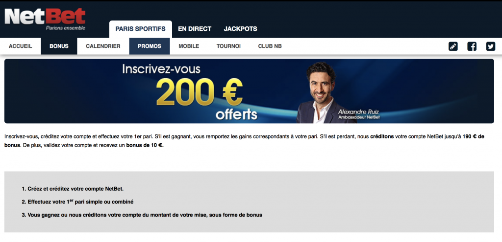 Bonus de dépôt Netbet