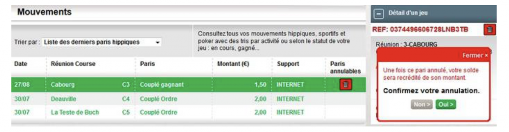 Annulation pari hippique PMU