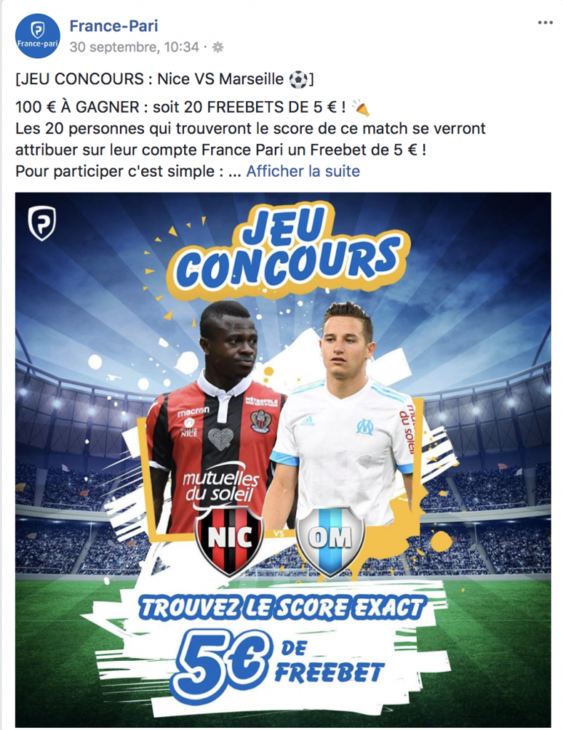 Freebet France Pari facebook