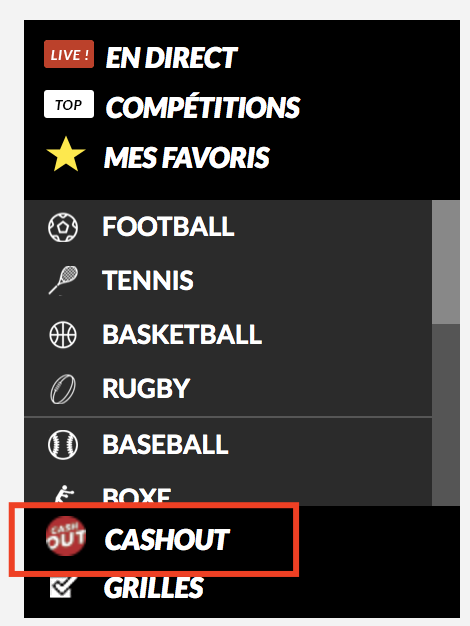 filtre cash out zebet
